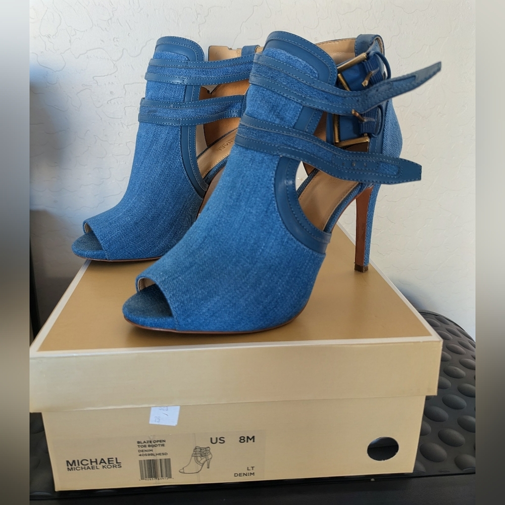 MICHAEL Michael Kors Denim Peep-Toe Heels | Blaze